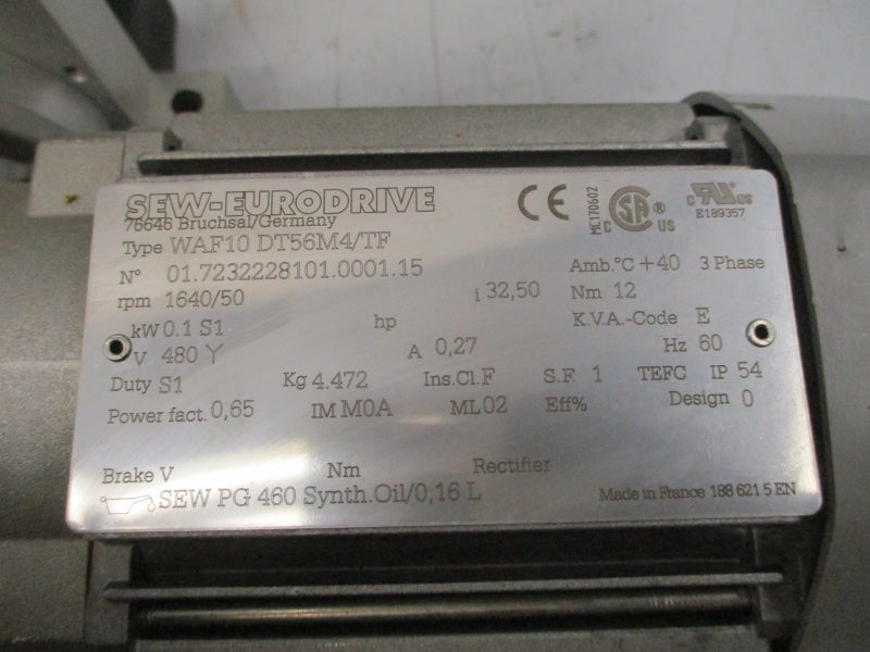 SEW-EURODRIVE WAF10DT56M4/TF W/ RNA FP15E 480V 0.27A (AS PICTURED) NSNP