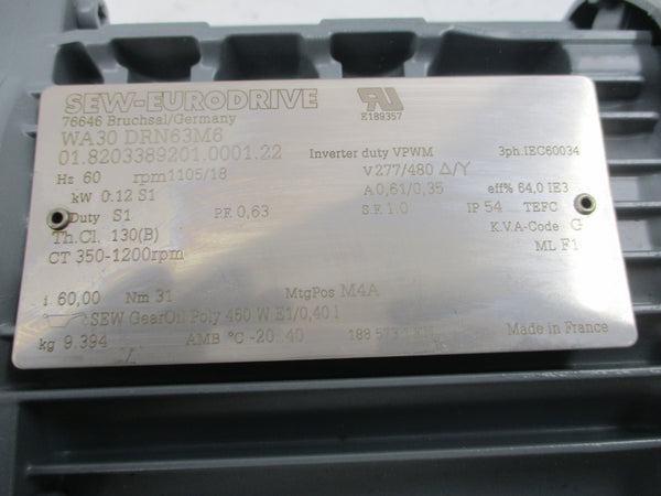 SEW-EURODRIVE WA30DRN63M6 277/480V 0.61/0.35A NSNP