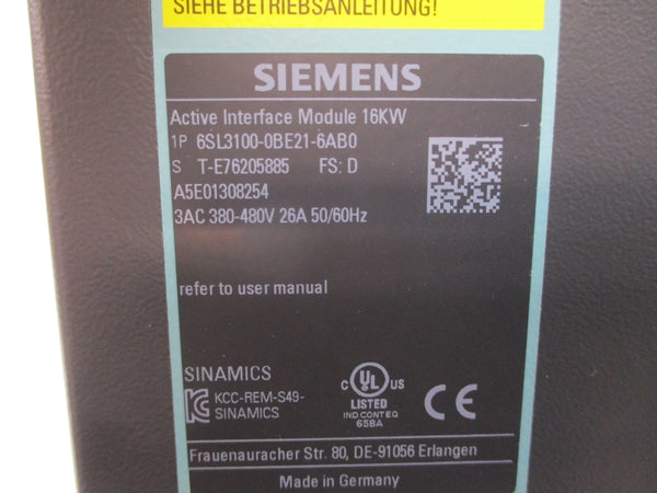 SIEMENS 6SL3100-0BE21-6AB0 380-480VAC 26A NSMP