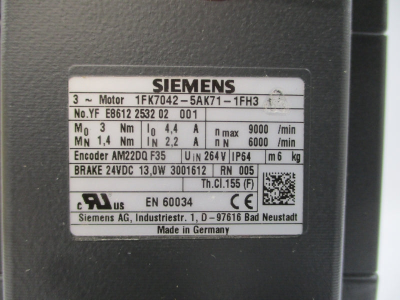 SIEMENS 1FK7042-5AK71-1FH3 264V 4.4/2.2A NSMP
