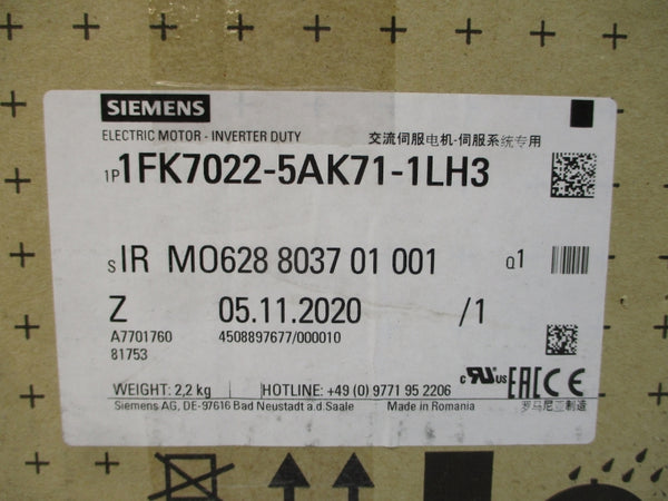 SIEMENS 1FK7022-5AK71-1LH3 174V 1.8/1.4A NSMP
