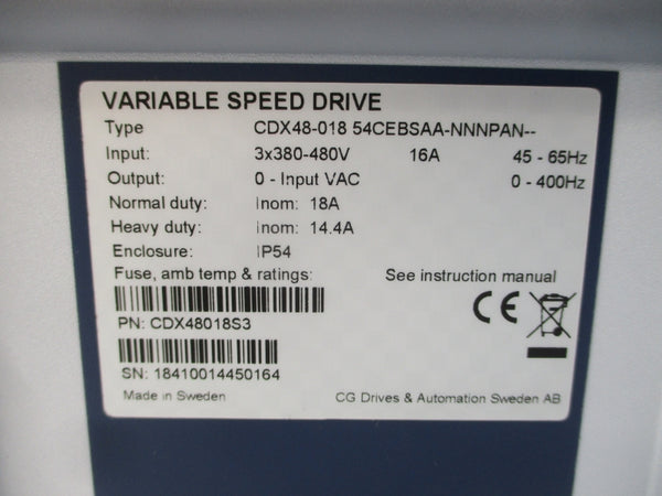CG DRIVES & AUTOMATION CDX48-01854CEBSAA-NNNPAN-- 380-480VAC 16A NSMP
