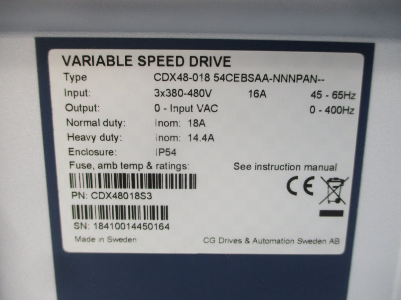 CG DRIVES & AUTOMATION CDX48-01854CEBSAA-NNNPAN-- 380-480VAC 16A NSMP