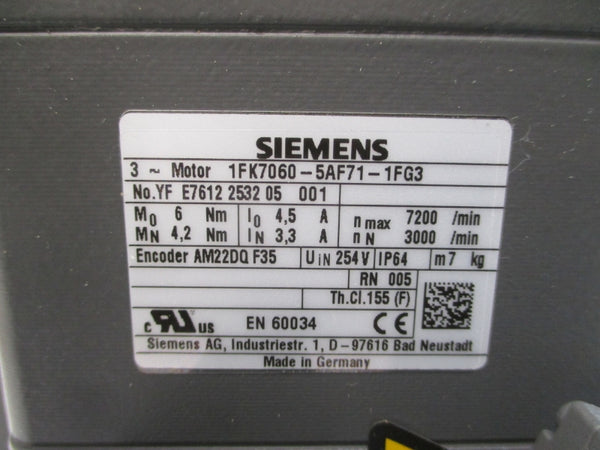 SIEMENS 1FK7060-5AF71-1FG3 254V 4.5/3.3A NSMP