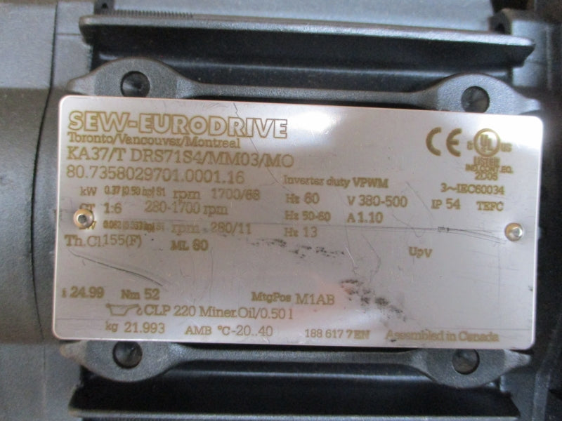 SEW-EURODRIVE KA37/TDRS71S4/MM03/MO 380-500V 1.10A NSMP