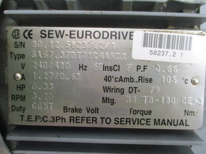 SEW-EURODRIVE SA67.37DT71C4ARDX 240/480V 1.27/0.63A NSNP