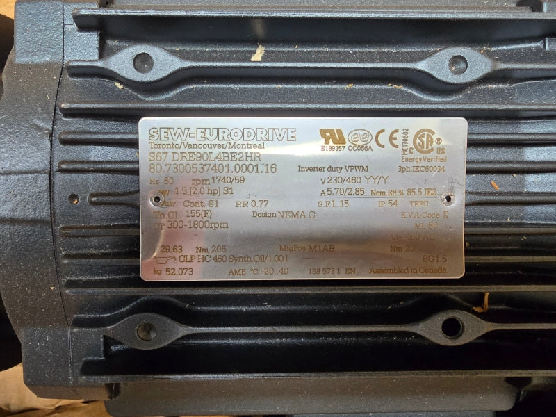 SEW-EURODRIVE S67DRE90L4BE2HR 230/460V 5.70/2.85A NSMP