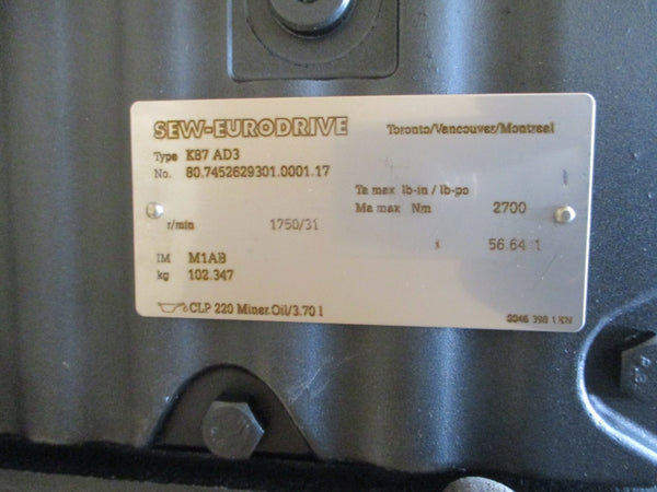 SEW-EURODRIVE K87AD3 NSMP