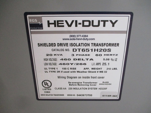 HEVI-DUTY DT651H20S 460V 25.1A NSNP