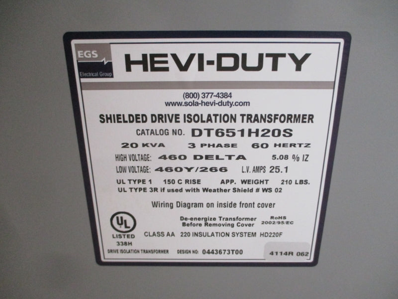 HEVI-DUTY DT651H20S 460V 25.1A NSNP