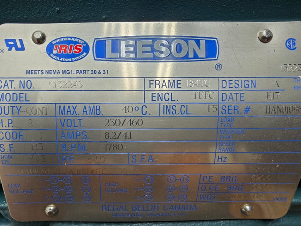 LEESON C132249 1780 RPM 2 HP 230/460V 8.2/4.1A NSMP