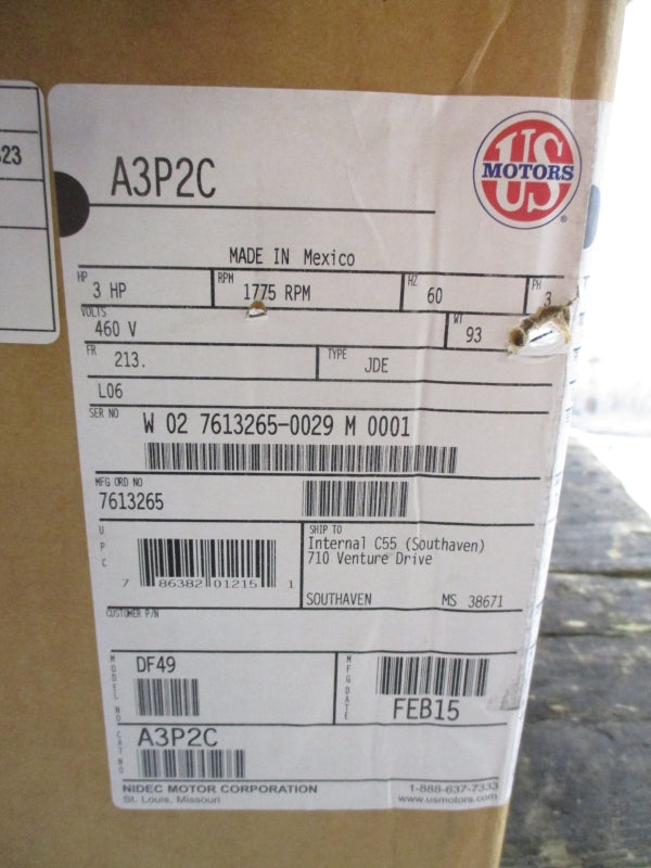 US MOTORS A3P2C DF49 460V 3.80A NSMP