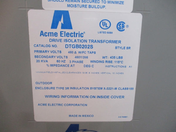 ACME ELECTRIC DTGB0202S 460V NSNP