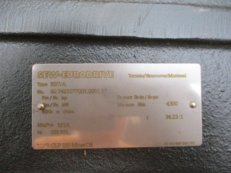 SEW-EURODRIVE K97R57DRN100L4 230/460V 14.30/7.20A NSMP