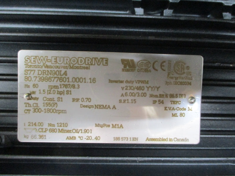 SEW-EURODRIVE S77DRN90L4 230/460V 6.00/3.00A NSNP