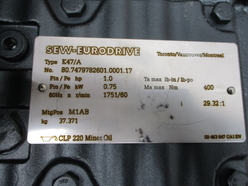 SEW-EURODRIVE K47DRN80M4/BE1HR 230/460V 3.10/1.56A NSMP