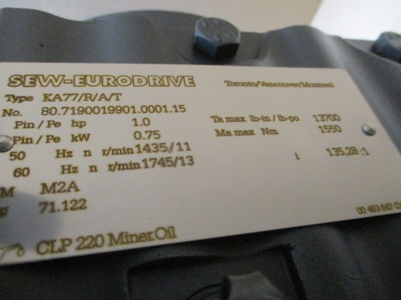 SEW-EURODRIVE KA77/R/TDRE80M4BE1HR/TF 220-242/380-420V 3.05/1.75A NSMP