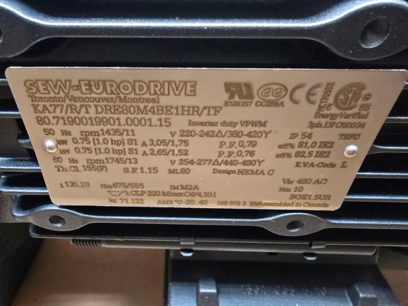 SEW-EURODRIVE KA77/R/TDRE80M4BE1HR/TF 220-242/380-420V 3.05/1.75A NSMP