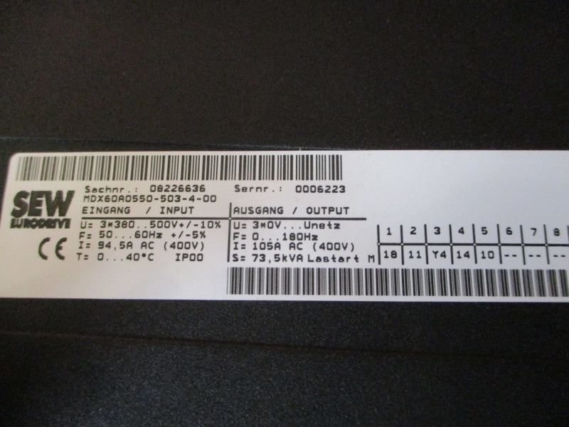 SEW-EURODRIVE MDV60A0550-503-4-00 08264961 380-500VAC 94.5A NSMP