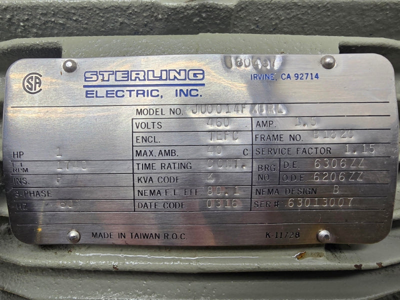 STERLING JU0014FXBRL W/ 2262AC030141 460V 1.5A NSNP