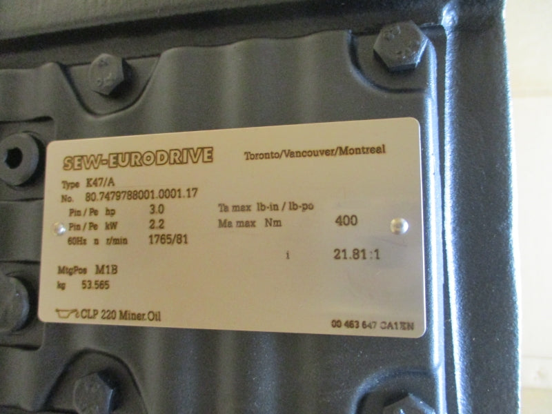 SEW-EURODRIVE K47DRN100L4 230/460V 8.30/4.15A NSMP