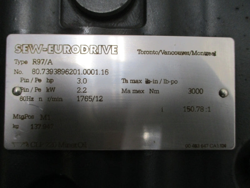 SEW-EURODRIVE R97DRN100L4 230/460V 8.30/4.15A NSNP