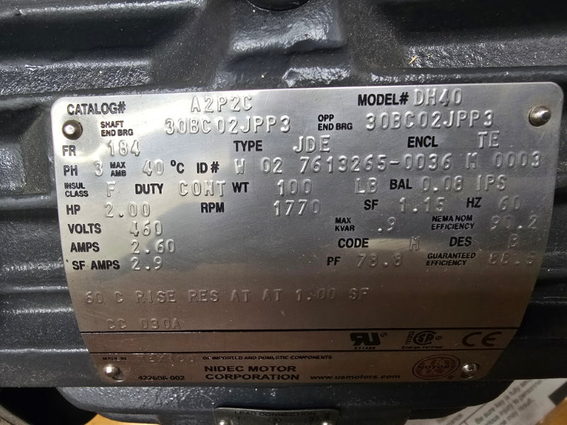 US MOTORS A2P2C DH40 460V 2.60A NSMP