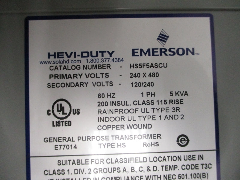 HEVI-DUTY EMERSON HS5F5ASCU 240/480V NSMP