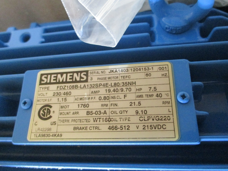 SIEMENS FDZ108B-LA132SP4E-L80/35NH 230/460V 19.40/9.70A NSMP