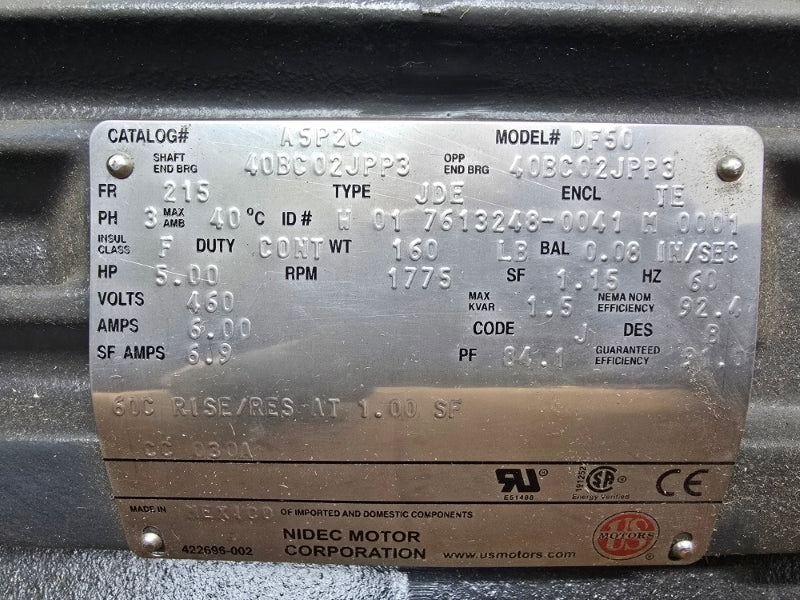 US MOTORS A5P2C DF50 460V 6.00A NSMP