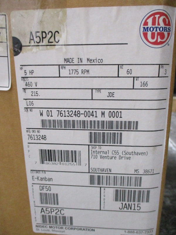 US MOTORS A5P2C DF50 460V 6.00A NSMP