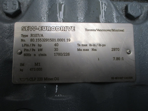 SEW-EURODRIVE R107DRE200L4BE30HR/AV1H/DUB 230/460V 99.00/49.50A NSNP