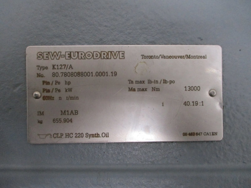 SEW-EURODRIVE K127R87DRN160M4 266/460V 32.00/18.50A (AS PICTURED) NSNP