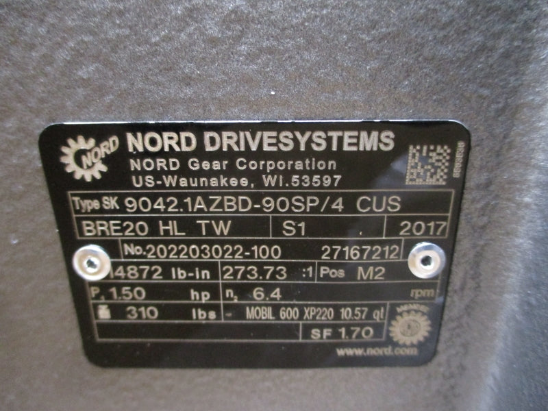 NORD SK90SP/4CUSBRE20HLTW 9042.1AZBD-90SP/4CUS 230/460V 4.20/2.10A NSMP
