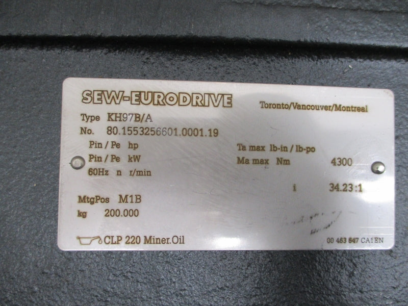 SEW-EURODRIVE KH97BR57DRN100L4 230/460V 14.30/7.20A NSMP