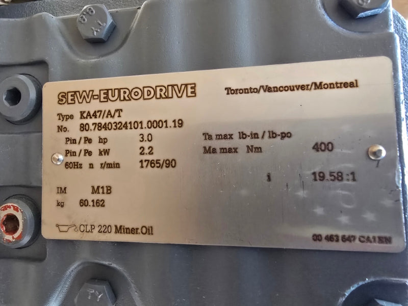 SEW-EURODRIVE KA47/TDRN100L4/BE5HR 230/460V 8.30/4.15A NSMP