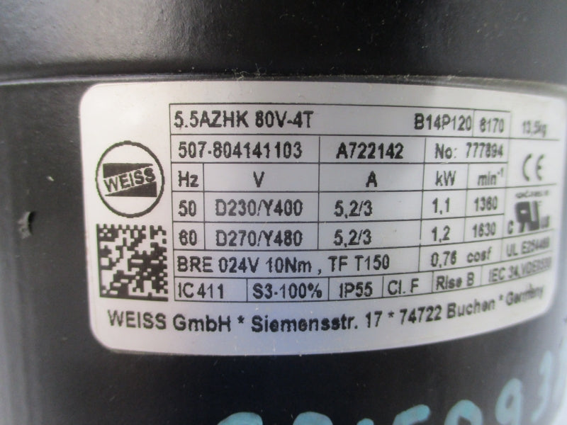 WEISS 5.5AZHK80V-4T 230/480V 5.2/3A NSNP