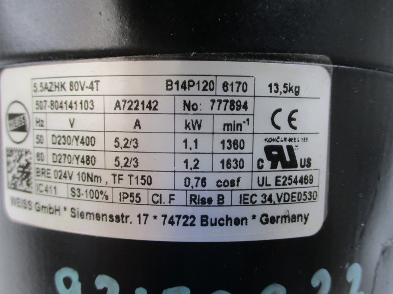 WEISS 5.5AZHK80V-4T 230/480V 5.2/3A NSNP