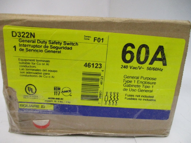 SQUARE D D322N SER. F01 240VAC 60A NSMP