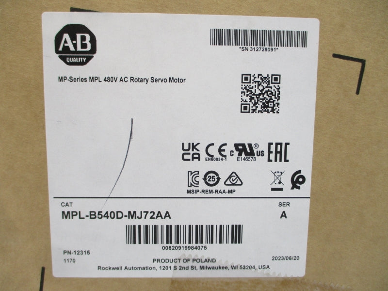 ALLEN BRADLEY MPL-B540D-MJ72AA SER. A 460VAC 10.5A (BR/WH) NSMP