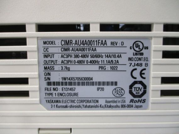 YASKAWA CIMR-AU4A0011FAA 380-480VAC 14/10.5A REV. D NSMP