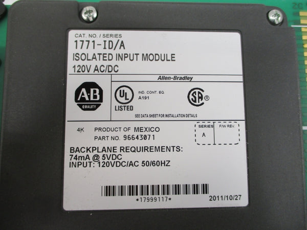 ALLEN BRADLEY 1771-ID SER. A 120VAC/DC NSMP