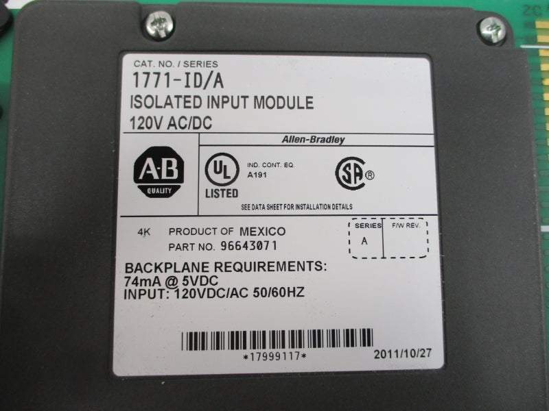 ALLEN BRADLEY 1771-ID SER. A 120VAC/DC NSMP
