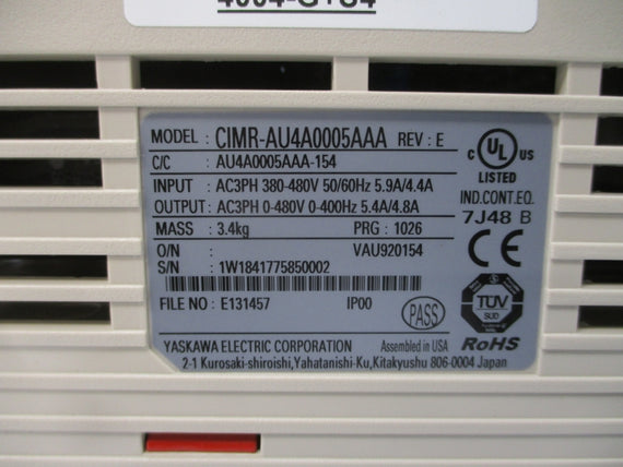 YASKAWA CIMR-AU4A0005AAA 380-480VAC 5.9/4.4A REV. E NSMP