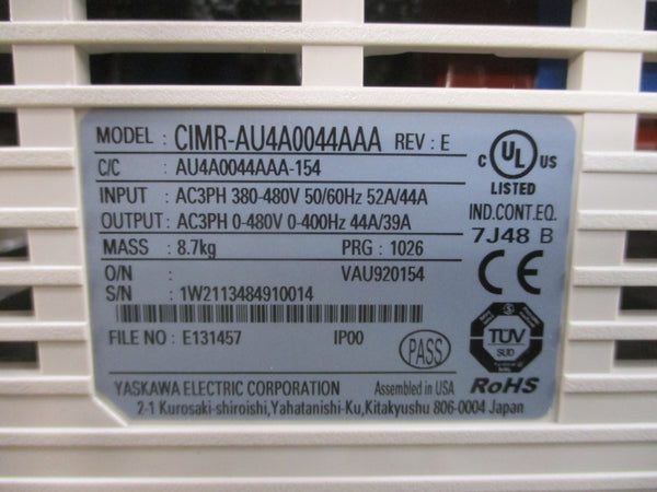 YASKAWA CIMR-AU4A0044AAA 380-480VAC 52/44A REV. E NSMP