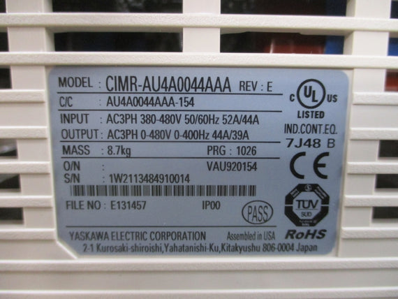 YASKAWA CIMR-AU4A0044AAA 380-480VAC 52/44A REV. E NSMP