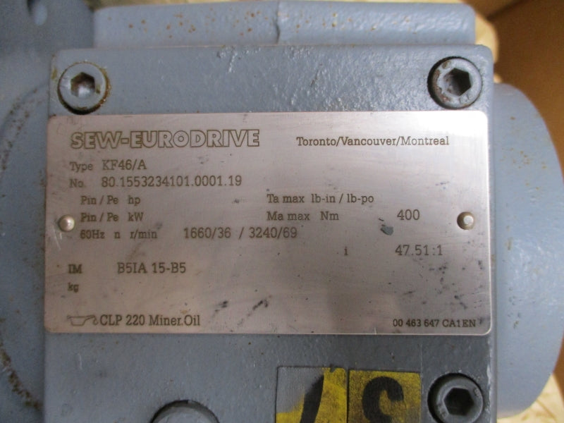 SEW-EURODRIVE KF46DT80N4/2/Z/IS 480V 1.07/1.27A NSMP