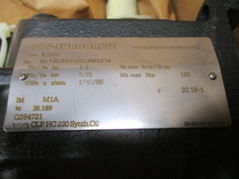 SEW-EURODRIVE K37DRE80M4BE1HR/TF/ES7C 266/460V 2.50/1.44A NSMP