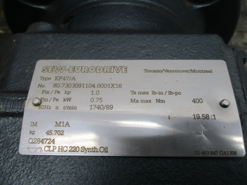 SEW-EURODRIVE KF47DRE80M4BE1HF/TF 266/460V 2.50/1.44A NSNP