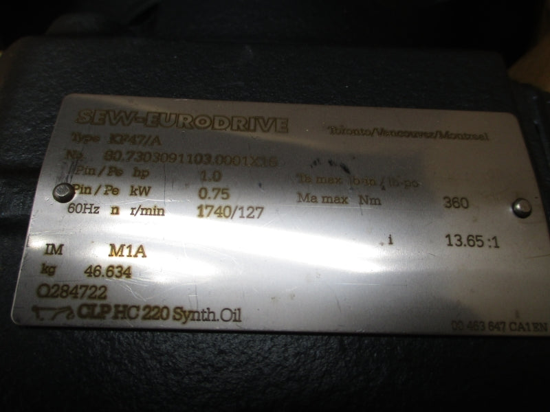 SEW-EURODRIVE KF47DRE80M4BE1HR/TF/ES7C 266/460V 2.50/1.44A NSMP